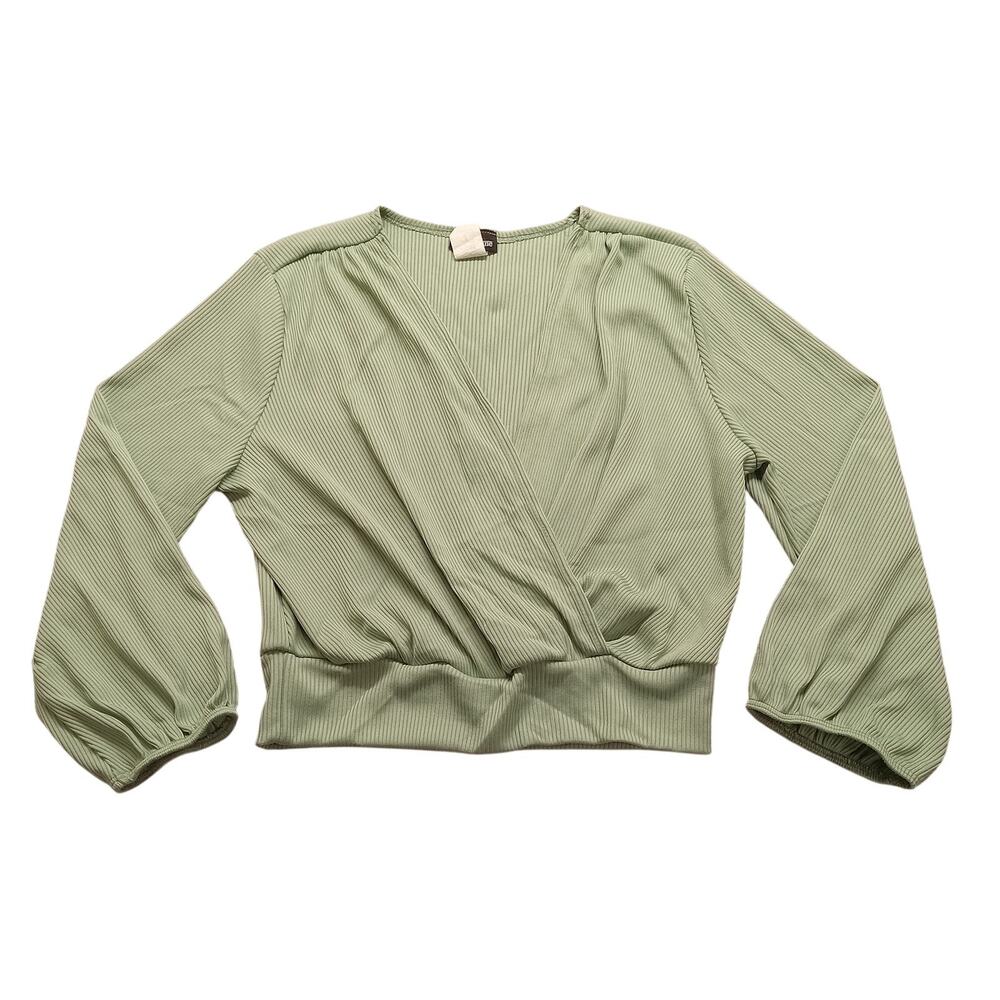 Fashion Magazine Wrap Crop Top M Women's Long Sleeve Ribbed